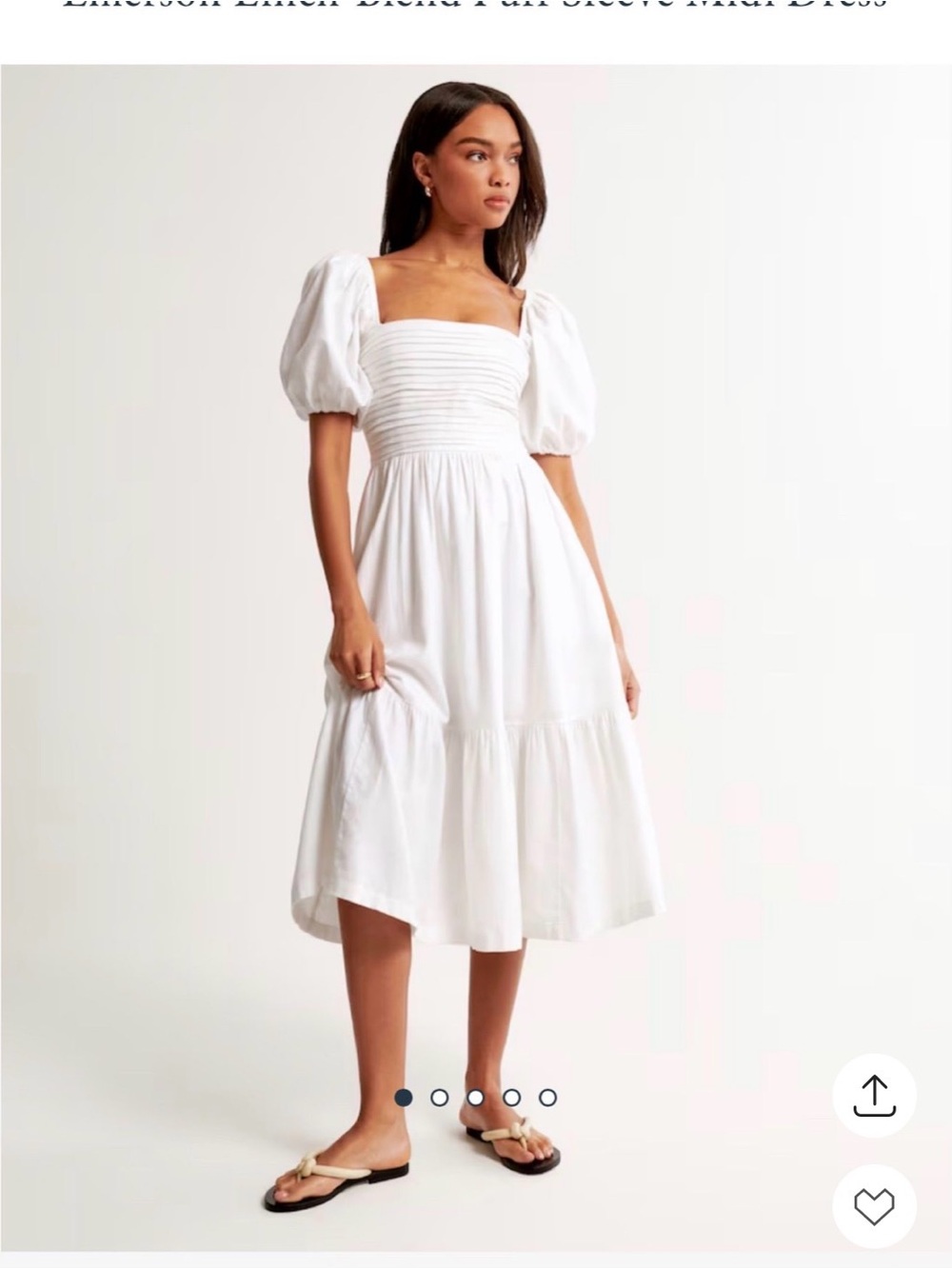 Abercrombie & Fitch White Puff-Sleeve Square-Neck Midi Dress